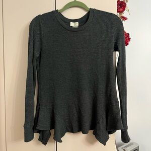 T.La Dark Gray Ribbed Long Sleeve Top